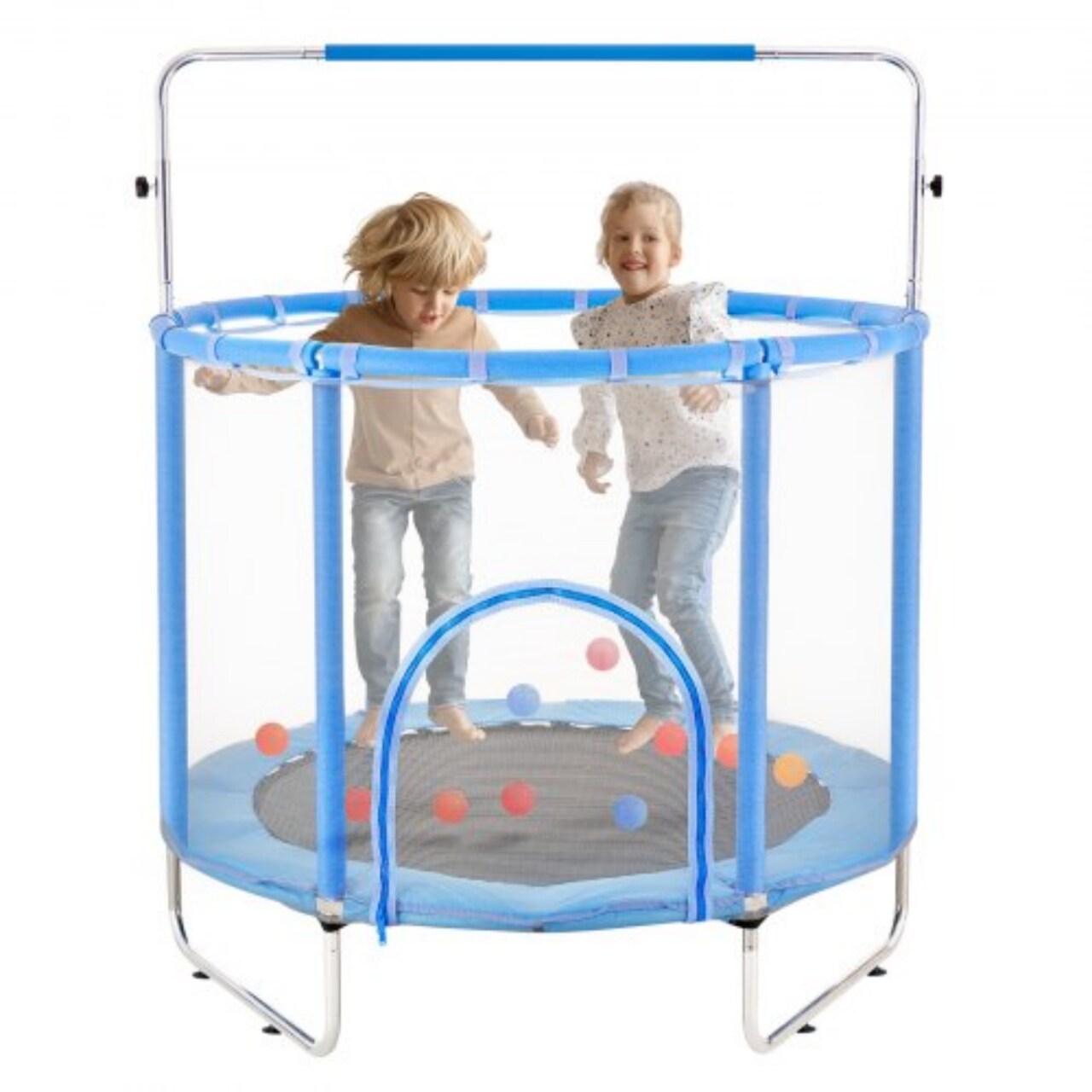 55 Inch Toddler Trampoline with Safety Net Basketball Hoop for Indoor Outdoor Use
